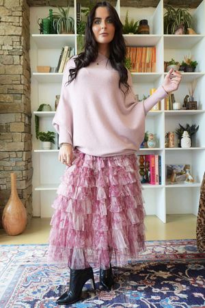 Ramone Marble Mesh Midaxi Skirt Indian Rose